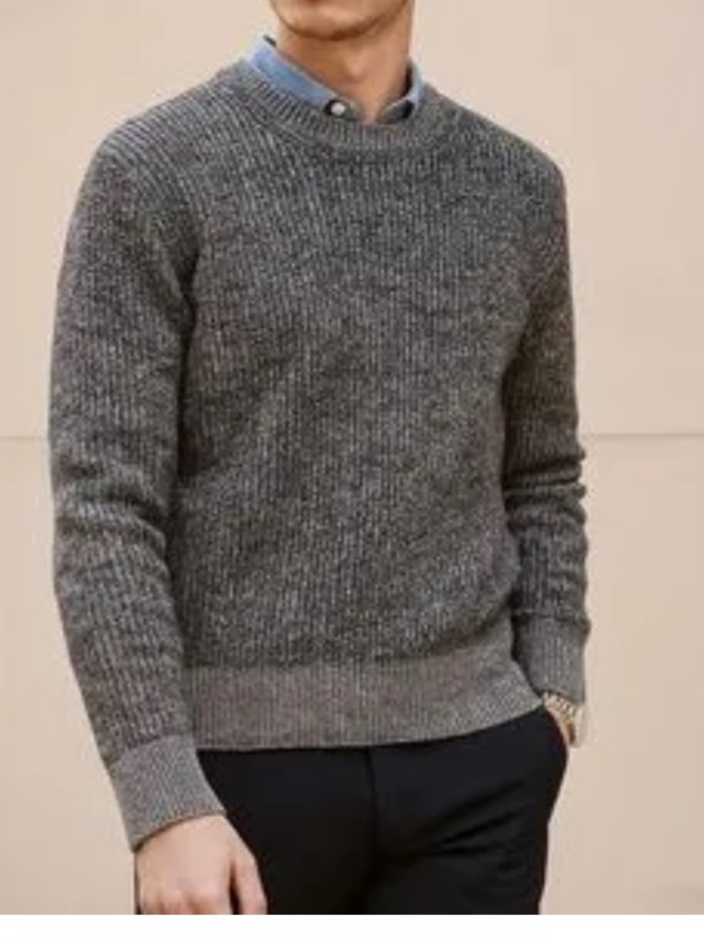 rag & bone Men's Wool Grey Ribbed Crewneck Sweater